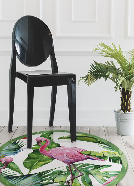 Okrogla vinilna preproga Flamingos