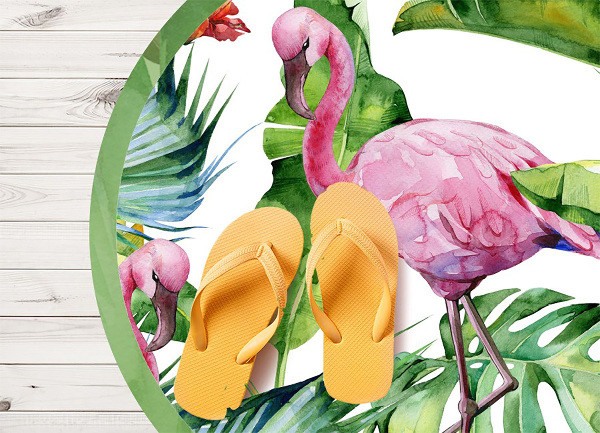 Okrogla vinilna preproga Flamingos
