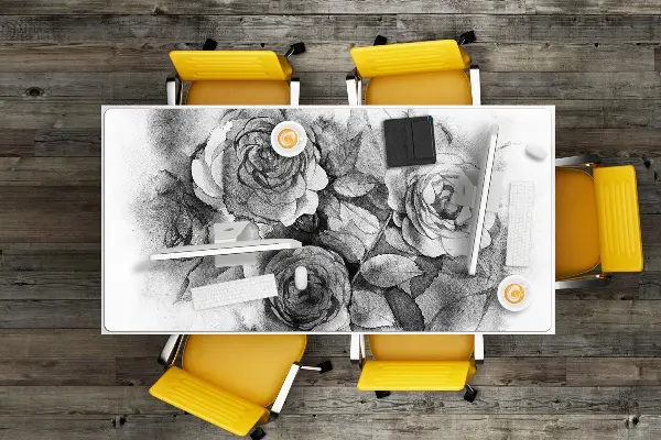 Podloga za pisalno mizo Black and white roses